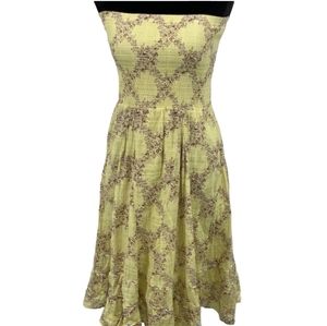 Free People‎ Women's Strapless Floral Ruched Cotton Dress Yellow Size 0
